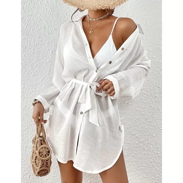 Bsubseach Sexy Beach Cover Ups for Swimwear Women Belted Shirt Dress Button Down Swimsuit Coverup