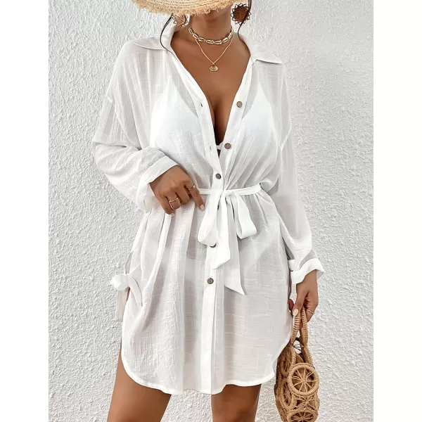 Bsubseach Sexy Beach Cover Ups for Swimwear Women Belted Shirt Dress Button Down Swimsuit Coverup