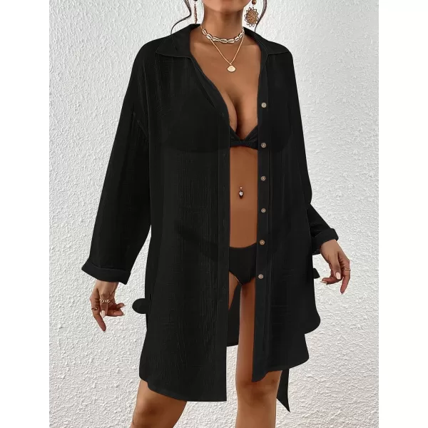Bsubseach Sexy Beach Cover Ups for Swimwear Women Belted Shirt Dress Button Down Swimsuit Coverup