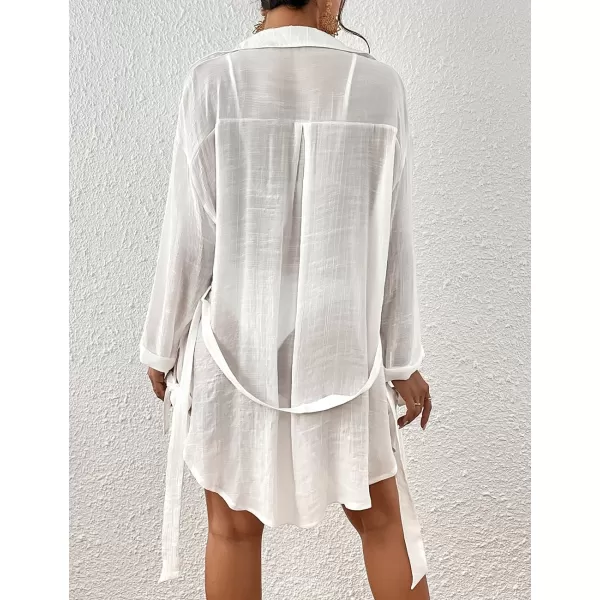 Bsubseach Sexy Beach Cover Ups for Swimwear Women Belted Shirt Dress Button Down Swimsuit Coverup