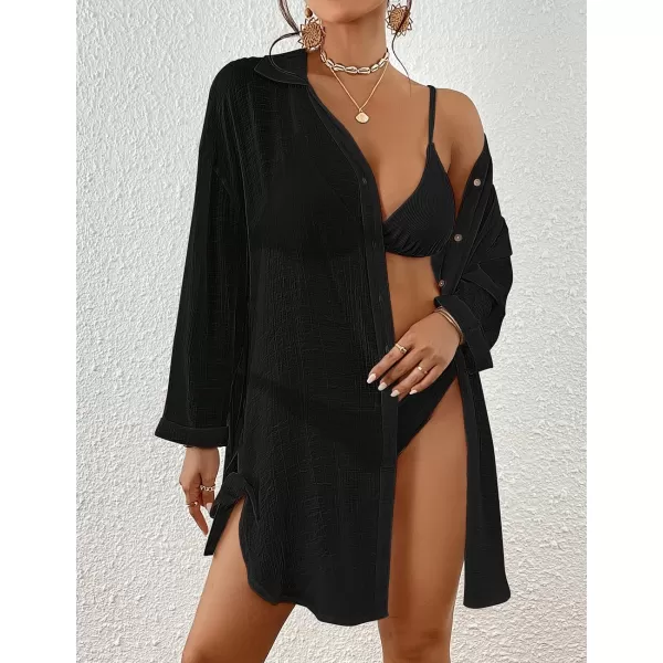 Bsubseach Sexy Beach Cover Ups for Swimwear Women Belted Shirt Dress Button Down Swimsuit Coverup