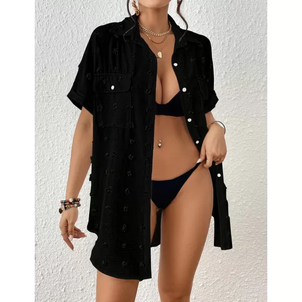 Bsubseach Short Sleeve Bathing Suit Cover Ups for Swimwear Women Button Down Shirt Dress