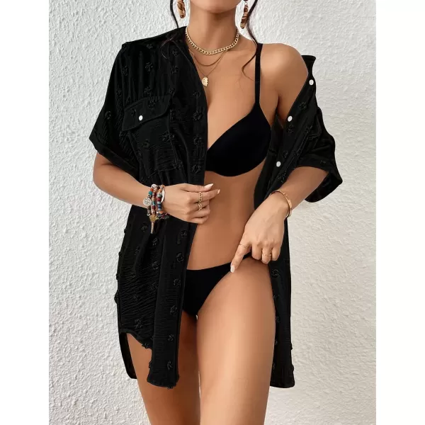 Bsubseach Short Sleeve Bathing Suit Cover Ups for Swimwear Women Button Down Shirt Dress