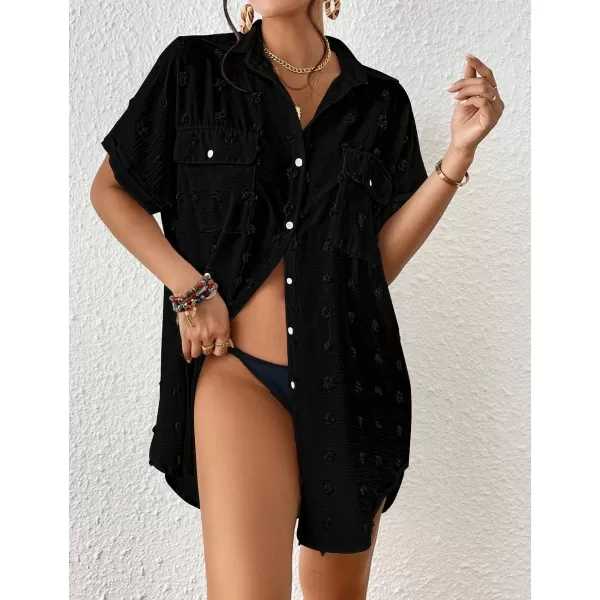Bsubseach Short Sleeve Bathing Suit Cover Ups for Swimwear Women Button Down Shirt Dress