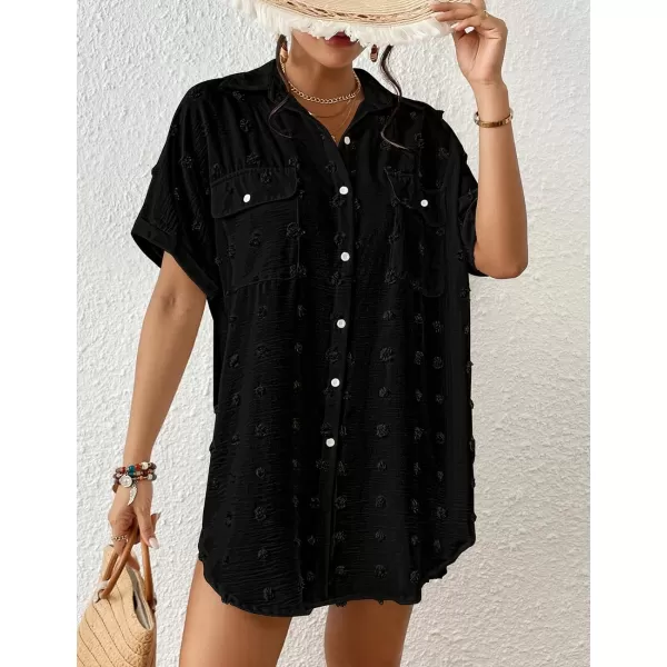 Bsubseach Short Sleeve Bathing Suit Cover Ups for Swimwear Women Button Down Shirt Dress
