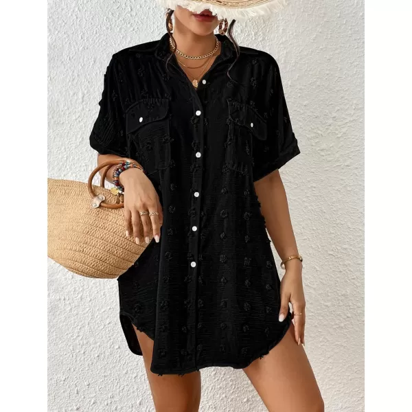 Bsubseach Short Sleeve Bathing Suit Cover Ups for Swimwear Women Button Down Shirt Dress