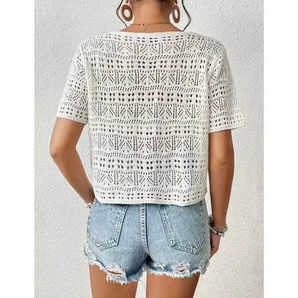 Bsubseach Swimsuit Cover Up for Women V-Neck Crochet Coverups Short Sleeve Knit Beach Tops for Swimwear