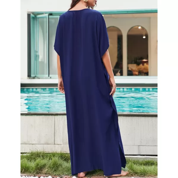 Bsubseach Swimsuit Cover Ups Embroidery V Neck Short Sleeve Swim Cover Up for Women Kaftan Dresses