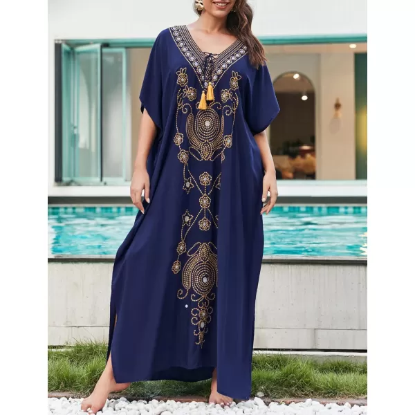 Bsubseach Swimsuit Cover Ups Embroidery V Neck Short Sleeve Swim Cover Up for Women Kaftan Dresses
