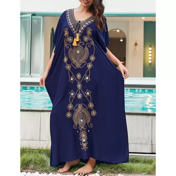 Bsubseach Swimsuit Cover Ups Embroidery V Neck Short Sleeve Swim Cover Up for Women Kaftan Dresses