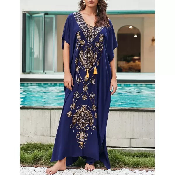 Bsubseach Swimsuit Cover Ups Embroidery V Neck Short Sleeve Swim Cover Up for Women Kaftan Dresses