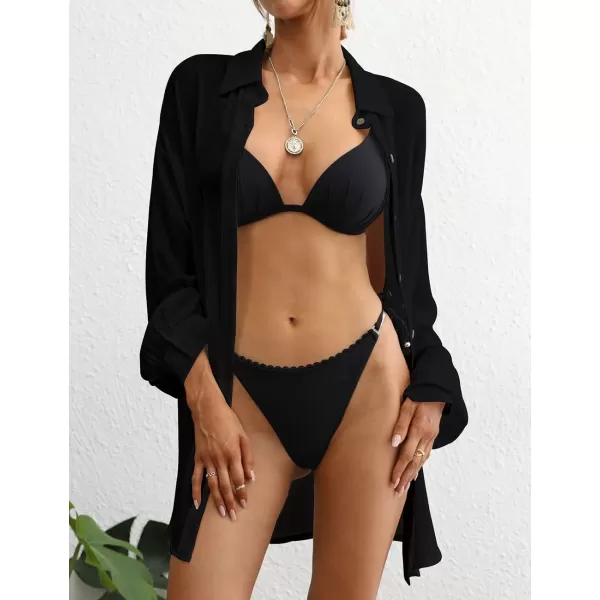Bsubseach Swimsuit Coverup for Women Button Down Shirt Cover Up Beach Blouse Tops