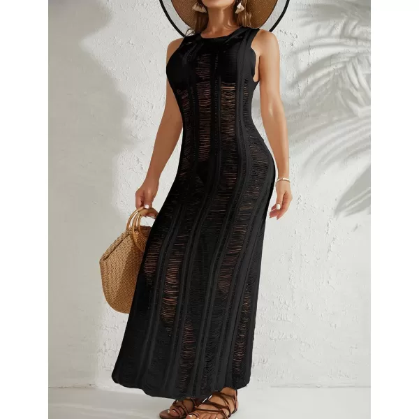 Bsubseach Tassel Sexy Bikini Cover Up for Women Sleeveless Long Dress Crochet Beachwear