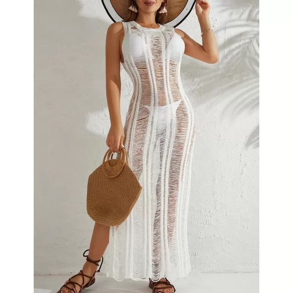 Bsubseach Tassel Sexy Bikini Cover Up for Women Sleeveless Long Dress Crochet Beachwear