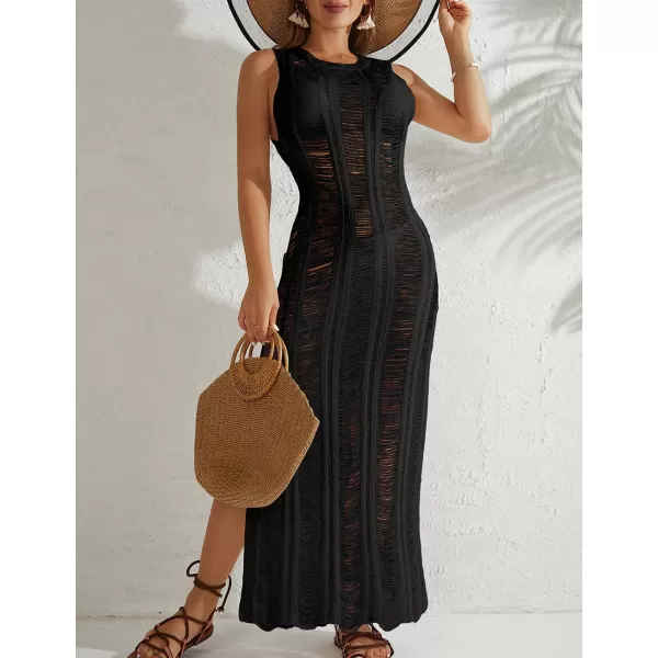 Bsubseach Tassel Sexy Bikini Cover Up for Women Sleeveless Long Dress Crochet Beachwear