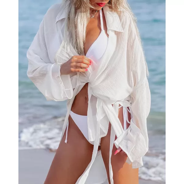 Bsubseach Women 2024 Swimsuit Cover Up Split Tie Beach Shirt Blouse