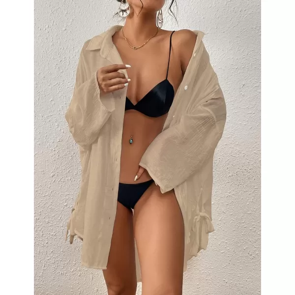 Bsubseach Women 2024 Swimsuit Cover Up Split Tie Beach Shirt Blouse
