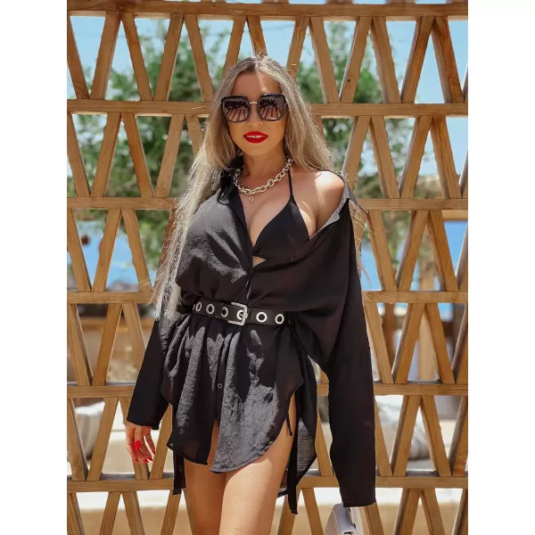 Bsubseach Women 2024 Swimsuit Cover Up Split Tie Beach Shirt Blouse
