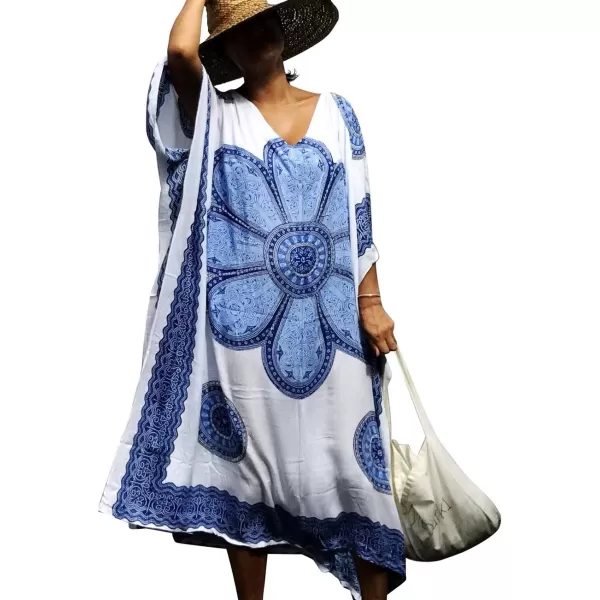 Bsubseach Women Bathing Suit Cover Up Ethnic Print Kaftan Beach Maxi Dresses