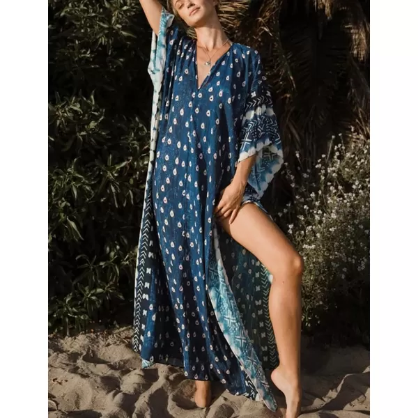Bsubseach Women Bathing Suit Cover Up Ethnic Print Kaftan Beach Maxi Dresses
