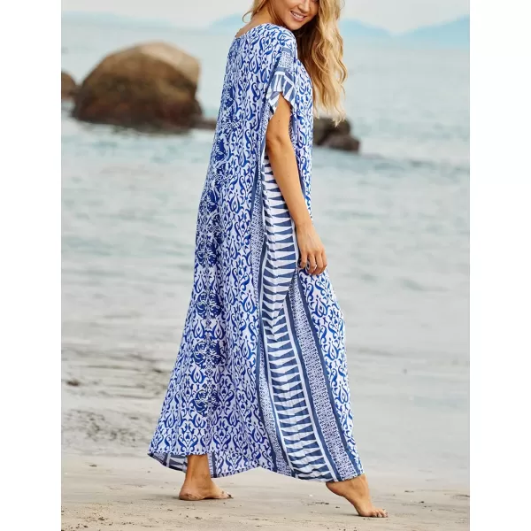 Bsubseach Women Bathing Suit Cover Up Ethnic Print Kaftan Beach Maxi Dresses