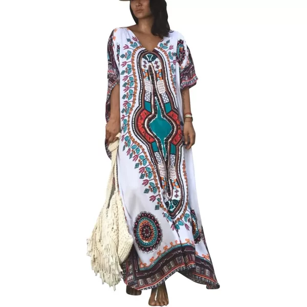 Bsubseach Women Bathing Suit Cover Up Ethnic Print Kaftan Beach Maxi Dresses