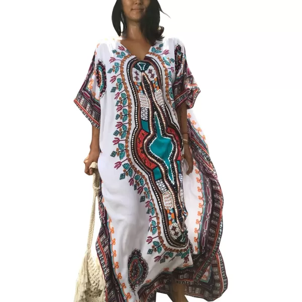 Bsubseach Women Bathing Suit Cover Up Ethnic Print Kaftan Beach Maxi Dresses