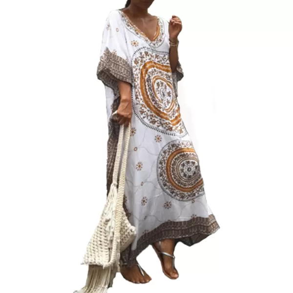 Bsubseach Women Bathing Suit Cover Up Ethnic Print Kaftan Beach Maxi Dresses