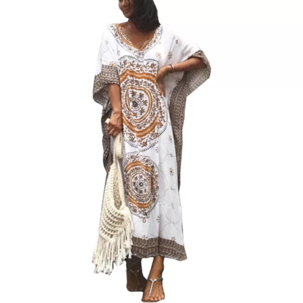 Bsubseach Women Bathing Suit Cover Up Ethnic Print Kaftan Beach Maxi Dresses