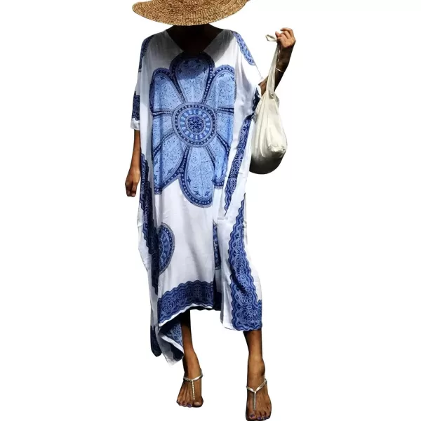 Bsubseach Women Bathing Suit Cover Up Ethnic Print Kaftan Beach Maxi Dresses