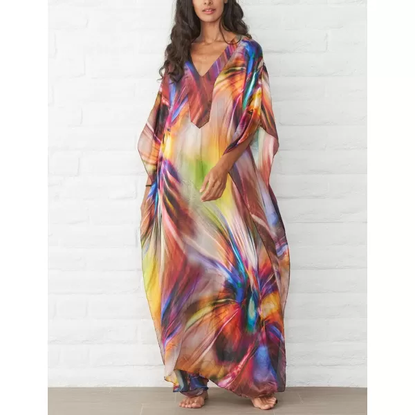 Bsubseach Women Bathing Suit Cover Up Ethnic Print Kaftan Beach Maxi Dresses