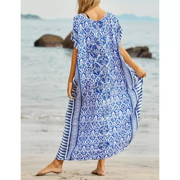 Bsubseach Women Bathing Suit Cover Up Ethnic Print Kaftan Beach Maxi Dresses