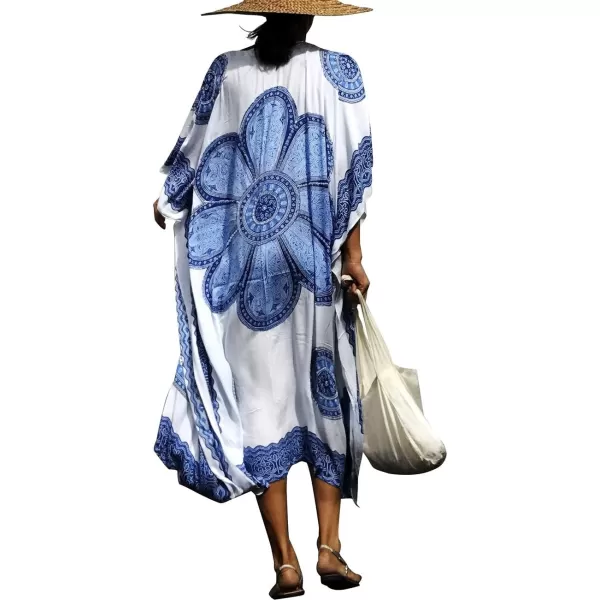 Bsubseach Women Bathing Suit Cover Up Ethnic Print Kaftan Beach Maxi Dresses