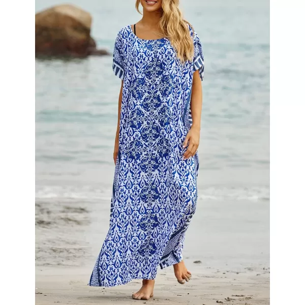 Bsubseach Women Bathing Suit Cover Up Ethnic Print Kaftan Beach Maxi Dresses