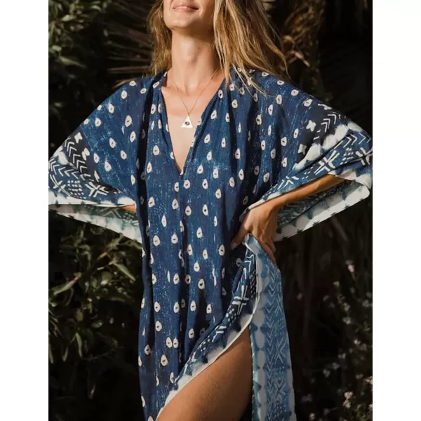 Bsubseach Women Bathing Suit Cover Up Ethnic Print Kaftan Beach Maxi Dresses