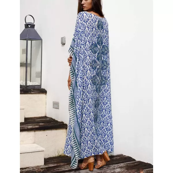 Bsubseach Women Bathing Suit Cover Up Ethnic Print Kaftan Beach Maxi Dresses