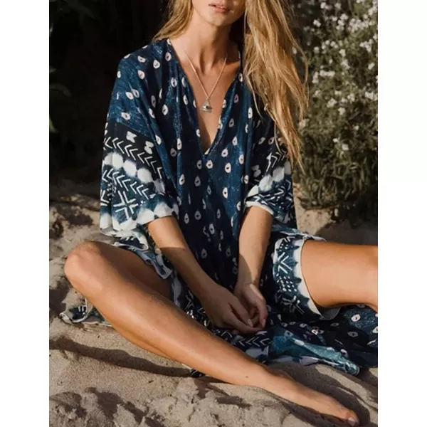 Bsubseach Women Bathing Suit Cover Up Ethnic Print Kaftan Beach Maxi Dresses