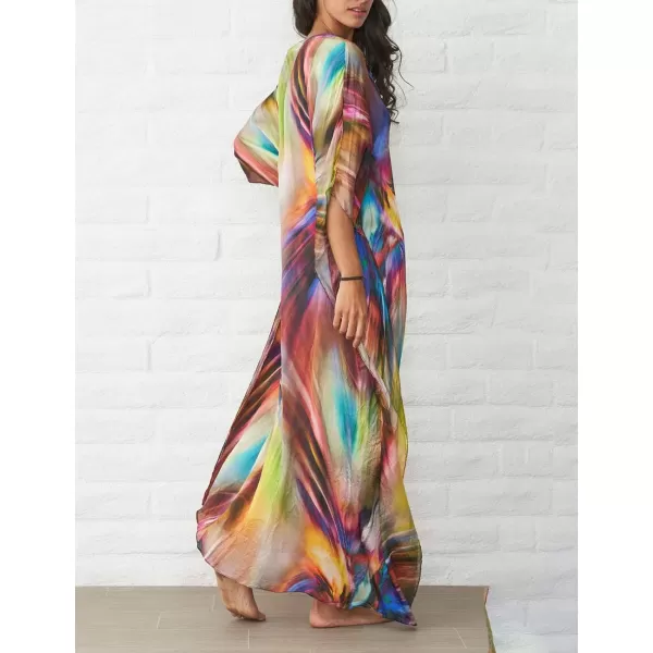 Bsubseach Women Bathing Suit Cover Up Ethnic Print Kaftan Beach Maxi Dresses