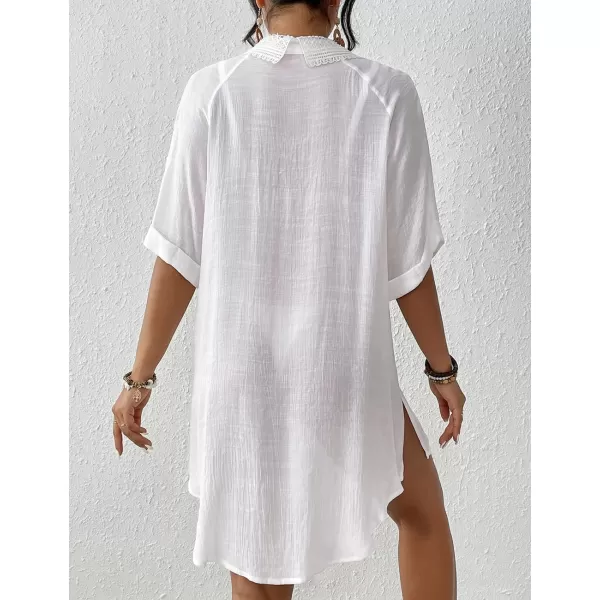 Bsubseach Women Beach Shirt Bathing Suit Cover Up Embroidered Lapel Blouses Button Down Collar Tops