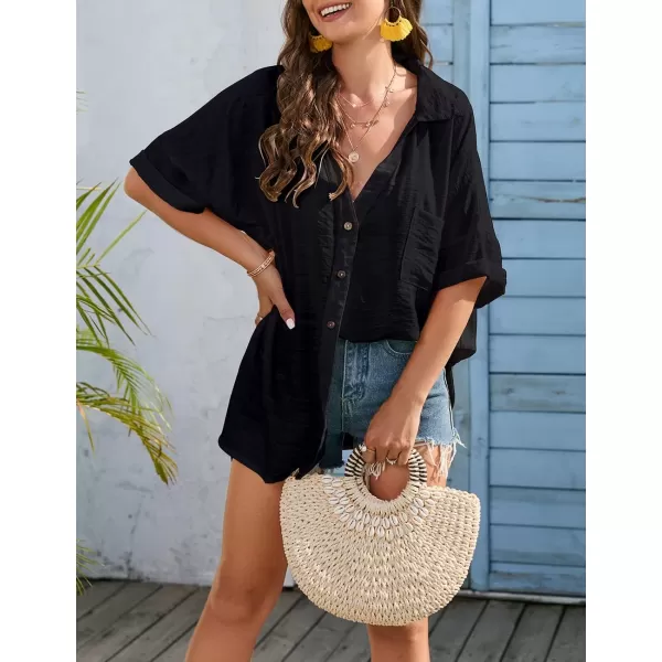 Bsubseach Women Casual Button Down Street Style Shirt Blouse Tops Swimsuit Cover Up