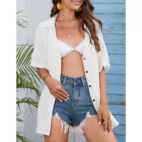 Bsubseach Women Casual Button Down Street Style Shirt Blouse Tops Swimsuit Cover Up