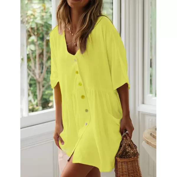 Bsubseach Women Casual Swimsuit Cover Up Blouses Button Down Beach Tunic Dress Bathing Suit Coverup