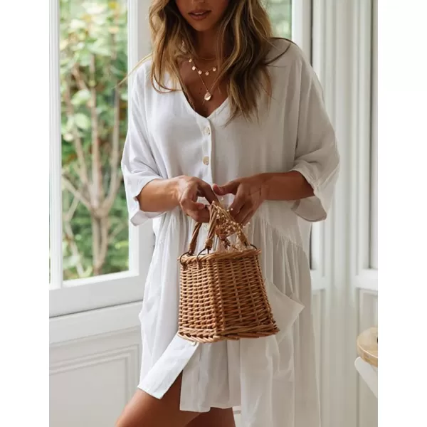 Bsubseach Women Casual Swimsuit Cover Up Blouses Button Down Beach Tunic Dress Bathing Suit Coverup