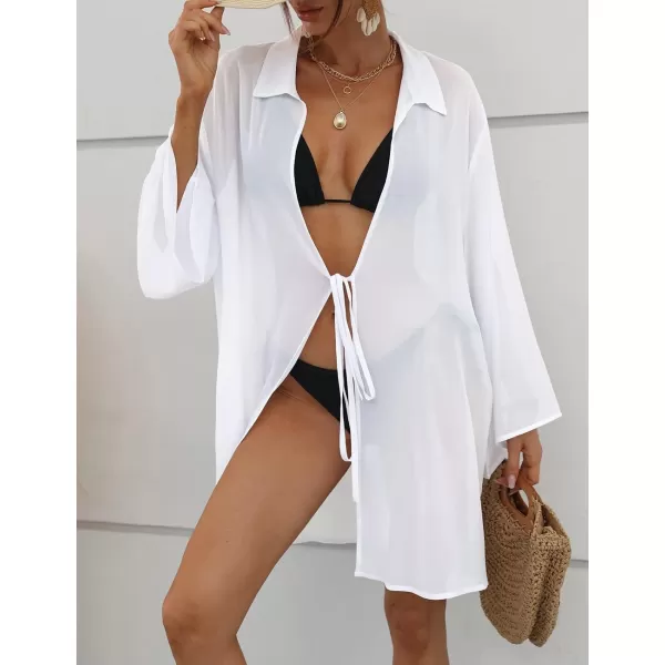 Bsubseach Women Chiffon Solid Color Swimsuit Cover Up Long Sleeve Beachwear