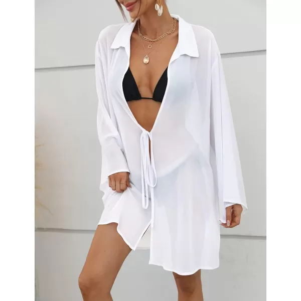 Bsubseach Women Chiffon Solid Color Swimsuit Cover Up Long Sleeve Beachwear