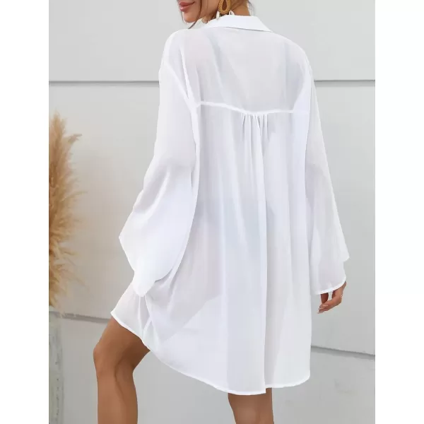 Bsubseach Women Chiffon Solid Color Swimsuit Cover Up Long Sleeve Beachwear