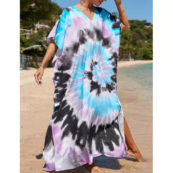 Bsubseach Women Colorful Geometric Beach Cover Up Loose Kaftan Dress