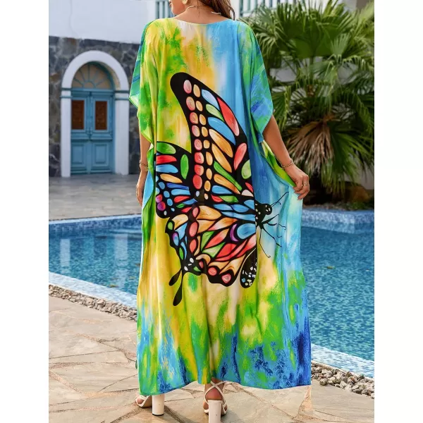 Bsubseach Women Colorful Geometric Beach Cover Up Loose Kaftan Dress