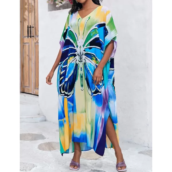 Bsubseach Women Colorful Geometric Beach Cover Up Loose Kaftan Dress