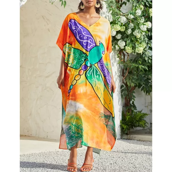 Bsubseach Women Colorful Geometric Beach Cover Up Loose Kaftan Dress